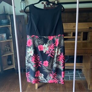 Dress Barn Black and Pink Floral Midi Dress